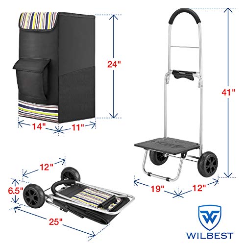 Wilbest® Carrito de Compras, Carro de la Compra o Transporte de Mano Plegable hasta 50 kg, Bolsa de la Compra Impermeable de 75L, con Placa Antisalpicaduras, 2 Ruedas Silenciosas