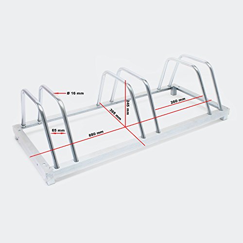 WilTec Soporte 3 Bicicletas Aparcamiento bicis Aparcabicis 88 x 39,5 x 24,5cm Metal galvanizado Exterior Suelo