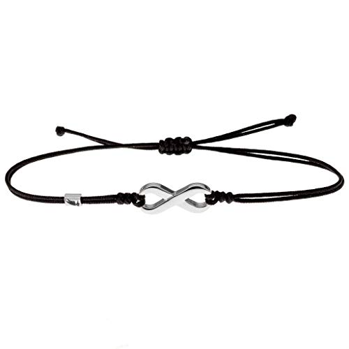 Wind Passion Pulsera de Cuerda Negra Kabbalah con Colgante Símbolo Infinito, Brazalete Trenzada Cordón Ajustable para Mujer, Hombre, Niños