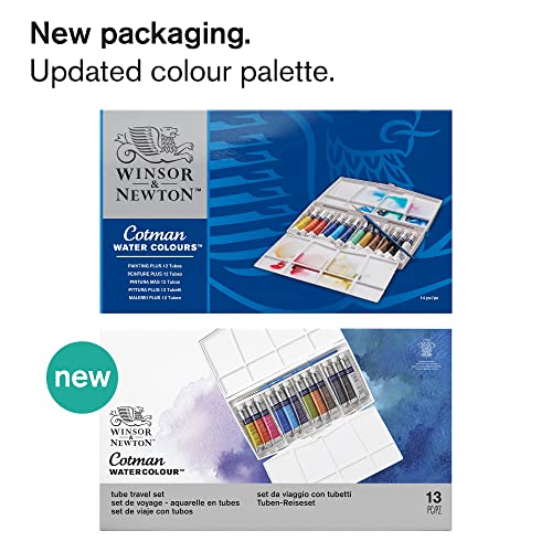 Winsor & Newton acuarela Cotman - Caja de acuarela en tubo Pintor Plus - set de 12 tubos de 8ml, colores surtidos