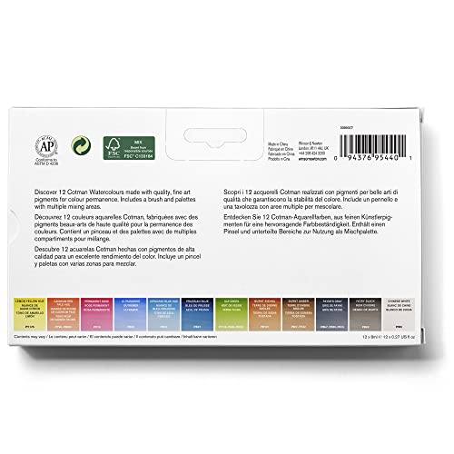 Winsor & Newton acuarela Cotman - Caja de acuarela en tubo Pintor Plus - set de 12 tubos de 8ml, colores surtidos