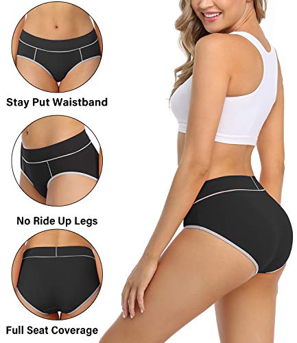 wirarpa Bragas Mujer Cintura Midi Algodón Braguitas Negro 5 Pack Talla M