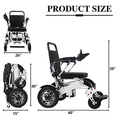 WISGING 2021 Silla de ruedas eléctrica portátil plegable ligera plegable Deluxe Potente motor dual Silla de ruedas compacta con ayuda de movilidad - Pesa solo 59 lbs con batería - Soporta 286 lbs