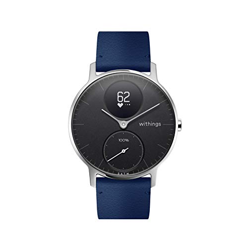 Withings Pulseras deportivas de piel de calidad para los relojes Steel HR, Steel HR Sport, Move ECG, Move y Steel, Azul - Hebilla plateada - Sin costo, Cuero 18 mm [Exclusiva Amazon]