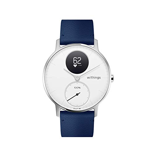 Withings Pulseras deportivas de piel de calidad para los relojes Steel HR, Steel HR Sport, Move ECG, Move y Steel, Azul - Hebilla plateada - Sin costo, Cuero 18 mm [Exclusiva Amazon]