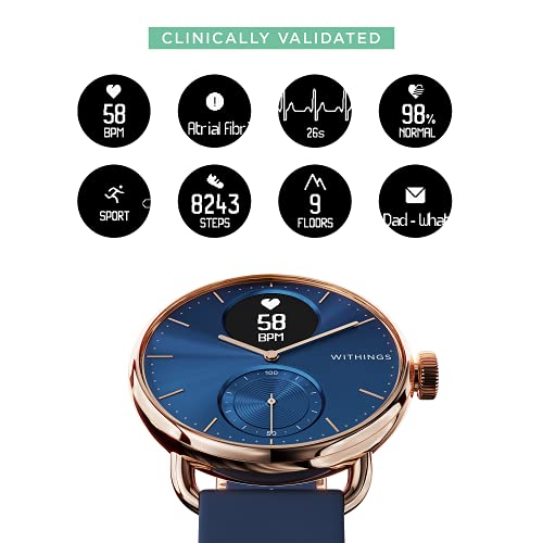 Withings ScanWatch - Reloj inteligente híbrido con ECG, tensiómetro y oxímetro, Oro rosa/azul, 38 mm