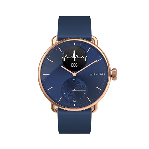 Withings ScanWatch - Reloj inteligente híbrido con ECG, tensiómetro y oxímetro, Oro rosa/azul, 38 mm