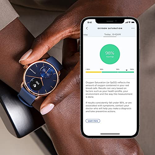 Withings ScanWatch - Reloj inteligente híbrido con ECG, tensiómetro y oxímetro, Oro rosa/azul, 38 mm