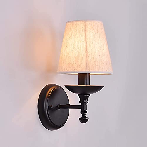 WMDC Lámpara de Pared Interior Aplique de Pared Moderno Luz de Noche con Enchufe E14, Soporte de luz de Pared de Tela para Pasillo, Sala de Estar, Cocina (sin Bombilla), Negro, 27X14X18Cm