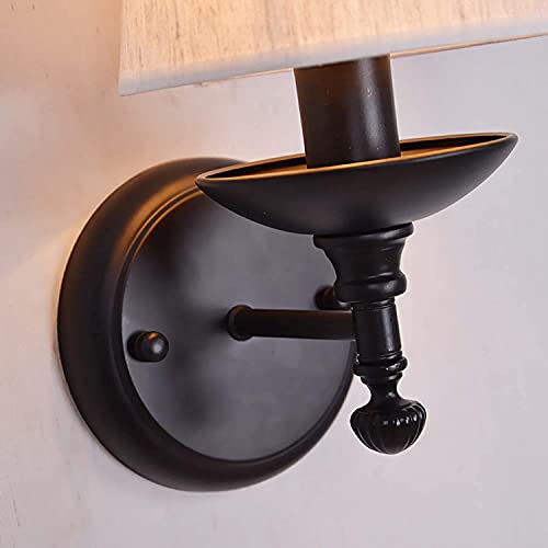 WMDC Lámpara de Pared Interior Aplique de Pared Moderno Luz de Noche con Enchufe E14, Soporte de luz de Pared de Tela para Pasillo, Sala de Estar, Cocina (sin Bombilla), Negro, 27X14X18Cm