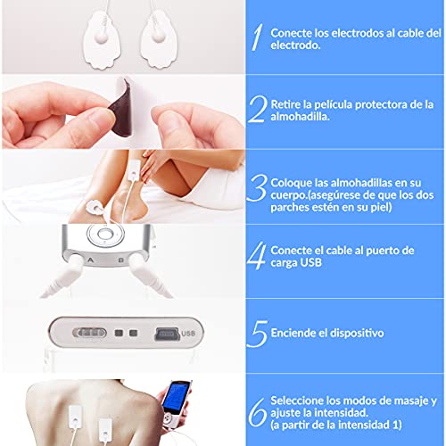 Wolady Masajeador Electroestimulador Digital EMS TENS Masaje Recargable 16 Modo 2 Canales Masajeador Portatil Estimulador Eléctrico Muscular Aliviar Dolor Espalda Cuello Hombro