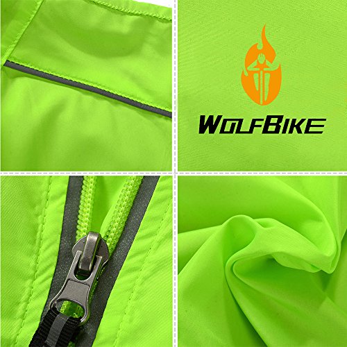WOLFBIKE Chaquetas de Ciclismo para Hombre Impermeable Y Transpirable MTB Abrigo Cortavientos Súper Ligero Aire Libre Sportswear (Verde XL)