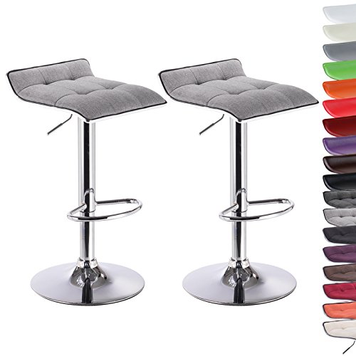 WOLTU 2X Taburetes de Bar Regulable en Altura Asiento de Lino Acero Cromado Asiento Acolchado Silla de Bar Taburetes Alto Cocina Gris Claro BH33hgr-2