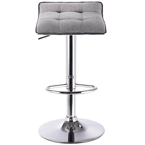 WOLTU 2X Taburetes de Bar Regulable en Altura Asiento de Lino Acero Cromado Asiento Acolchado Silla de Bar Taburetes Alto Cocina Gris Claro BH33hgr-2