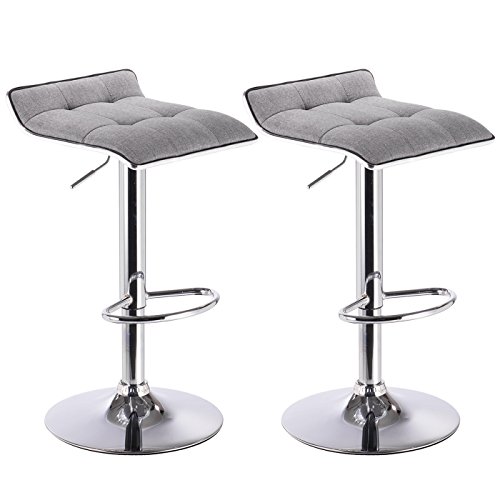 WOLTU 2X Taburetes de Bar Regulable en Altura Asiento de Lino Acero Cromado Asiento Acolchado Silla de Bar Taburetes Alto Cocina Gris Claro BH33hgr-2