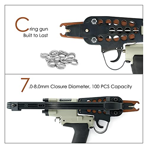 Woodpecker C-7EA Kit de pistola de grapas neumática de anillo de cerdo de calibre 15, corona de 3/4 pulgadas, grapadora de anillo en C de nariz larga Air Power para cercas, colchón de muelles, jaulas