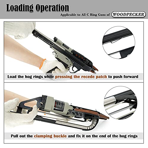 Woodpecker C-7EA Kit de pistola de grapas neumática de anillo de cerdo de calibre 15, corona de 3/4 pulgadas, grapadora de anillo en C de nariz larga Air Power para cercas, colchón de muelles, jaulas