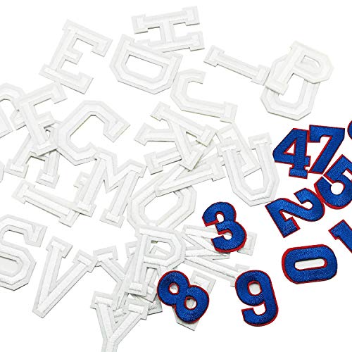 Woohome Patch Sticker, 36 Pz Letras Inglesas Digital Parche Termoadhesivo Parche de Hierro en Patches para Mochila, Gorras, Ropa (Azul y Blanco)