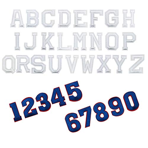 Woohome Patch Sticker, 36 Pz Letras Inglesas Digital Parche Termoadhesivo Parche de Hierro en Patches para Mochila, Gorras, Ropa (Azul y Blanco)