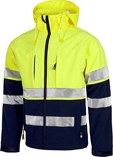 Work Team Workshell Combinado con Alta Visibilidad, 2 Cintas Reflectantes. Hombre Marino+Amarillo A.V. XXL