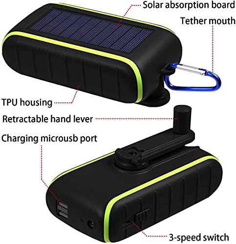 Workingda Powerbank Solar Ladegerät, 12000mAh Kurbel Generator mit Dual USB Ausgängen und Taschenlampe Externer Akku für Smartphones, Tablets und mehr
