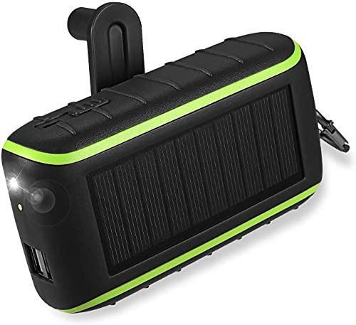 Workingda Powerbank Solar Ladegerät, 12000mAh Kurbel Generator mit Dual USB Ausgängen und Taschenlampe Externer Akku für Smartphones, Tablets und mehr