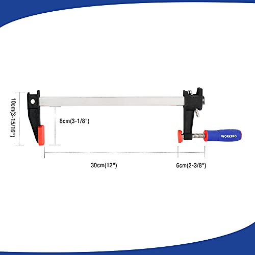WORKPRO 12" Sargento de Barra 2 Piezas, Juego de Abrazadera de Barra Metálica, Sargento de tornillo de Liberación Rápida, Fuerza máxima de sujeción 272 kg, Ancho de sujeción 300 mm para Carpintería
