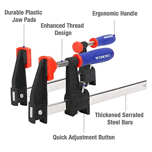 WORKPRO 12" Sargento de Barra 2 Piezas, Juego de Abrazadera de Barra Metálica, Sargento de tornillo de Liberación Rápida, Fuerza máxima de sujeción 272 kg, Ancho de sujeción 300 mm para Carpintería