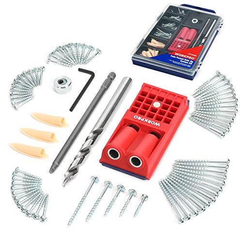 WORKPRO 120 Piezas Kit de Plantilla de Orificio Doble de Bolsillo, Guía de Taladro de Carpintería de Ángulo de 15°, Localizador de Orificio Oblicuo para Carpintería, Bricolaje