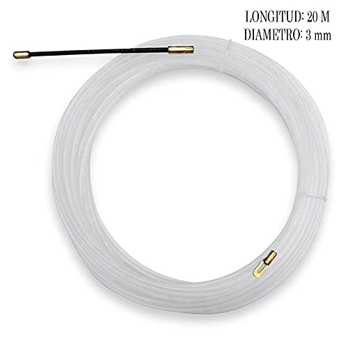 WORLDLAR. Guía pasa cables profesional 20 metros. 3mm de diámetro. Guía pasahilos resistente y duradera. Ideal para la instalación de cables. Color blanco.