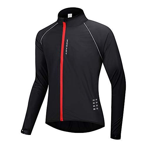 WOSAWE Chaqueta de ciclismo para correr impermeable y reflectante para hombre, cortavientos ligera, chaqueta de ciclismo a prueba de viento (negro L)