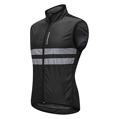 WOSAWE Hombres Ropa Ciclismo, Transpirable Chaqueta de Ciclismo Cortavientos Alta Visivilidad Chaleco Reflectante de MTB (BL205 Chaleco Negro XL)