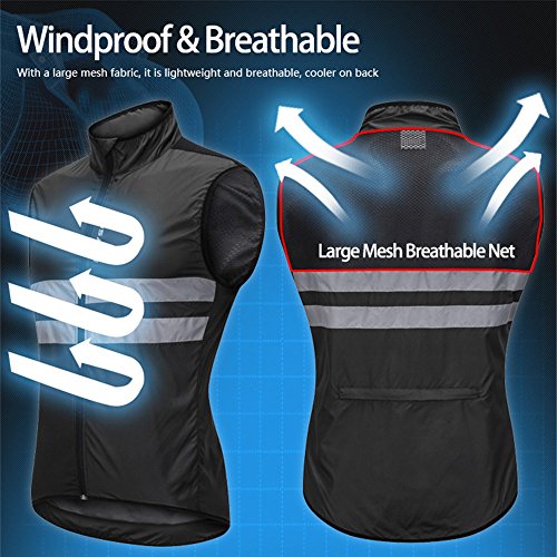 WOSAWE Hombres Ropa Ciclismo, Transpirable Chaqueta de Ciclismo Cortavientos Alta Visivilidad Chaleco Reflectante de MTB (BL205 Chaleco Negro XL)