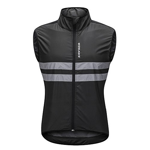 WOSAWE Hombres Ropa Ciclismo, Transpirable Chaqueta de Ciclismo Cortavientos Alta Visivilidad Chaleco Reflectante de MTB (BL205 Chaleco Negro XL)