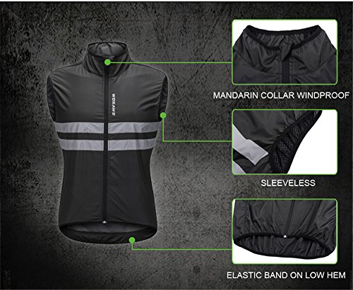 WOSAWE Hombres Ropa Ciclismo, Transpirable Chaqueta de Ciclismo Cortavientos Alta Visivilidad Chaleco Reflectante de MTB (BL205 Chaleco Negro XL)