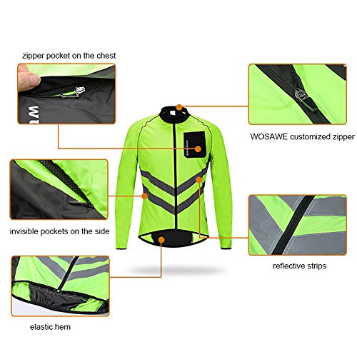 WOSAWE Hombres Ropa Ciclismo, Transpirable Chaqueta de Ciclismo Cortavientos Alta Visivilidad Chaleco Reflectante de MTB (BL218 Chaleco Verde M)