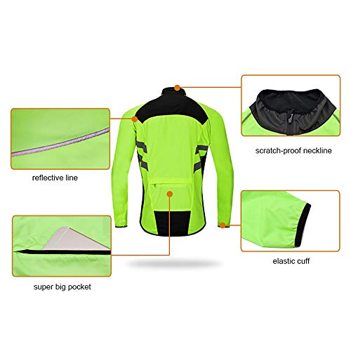 WOSAWE Hombres Ropa Ciclismo, Transpirable Chaqueta de Ciclismo Cortavientos Alta Visivilidad Chaleco Reflectante de MTB (BL218 Chaleco Verde M)