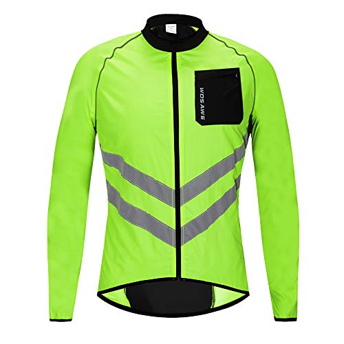 WOSAWE Hombres Ropa Ciclismo, Transpirable Chaqueta de Ciclismo Cortavientos Alta Visivilidad Chaleco Reflectante de MTB (BL218 Chaleco Verde M)