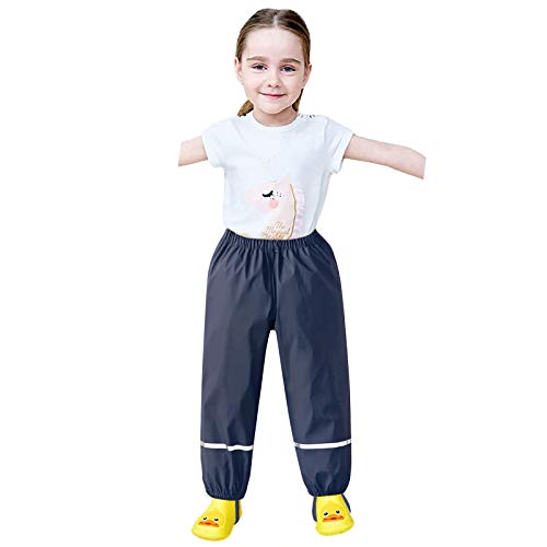 WOYAOFEI Peto impermeable unisex para niños de 2 a 12 años, pantalón impermeable para el día a día, pantalón de lluvia para niños y niñas, pantalón de monopie, Negro , S