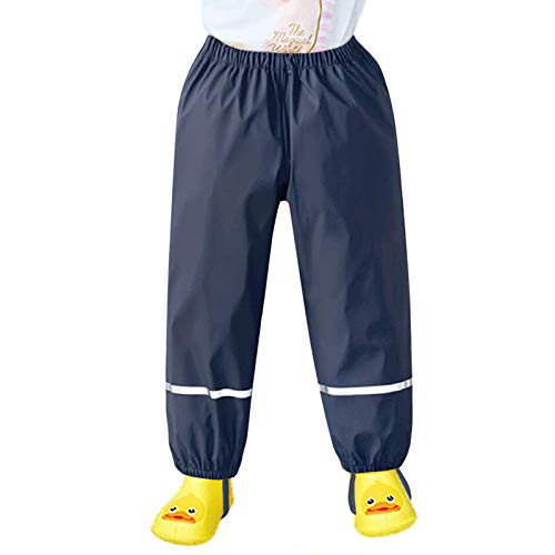 WOYAOFEI Peto impermeable unisex para niños de 2 a 12 años, pantalón impermeable para el día a día, pantalón de lluvia para niños y niñas, pantalón de monopie, Negro , S