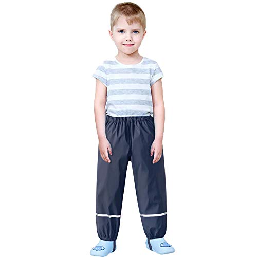 WOYAOFEI Peto impermeable unisex para niños de 2 a 12 años, pantalón impermeable para el día a día, pantalón de lluvia para niños y niñas, pantalón de monopie, Negro , S