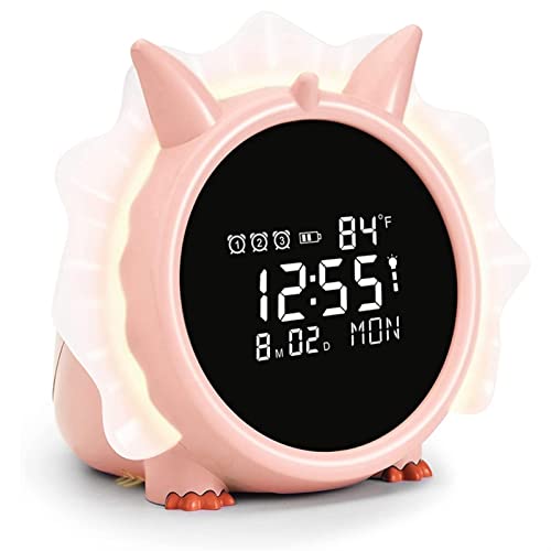 WYDMBH Despertador Digital Reloj de Alarma Digital for Dormitorio,Calendario,Fecha y Reloj de Alarma de Dinosaurios con la luz Nocturna del Temporizador,for niñas. (Color : Pink)