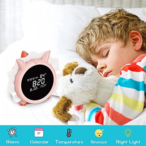 WYDMBH Despertador Digital Reloj de Alarma Digital for Dormitorio,Calendario,Fecha y Reloj de Alarma de Dinosaurios con la luz Nocturna del Temporizador,for niñas. (Color : Pink)
