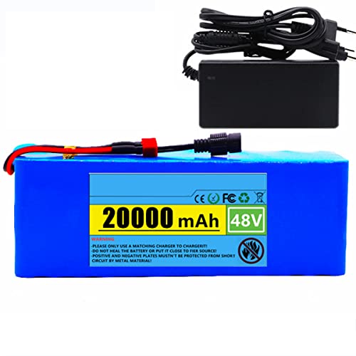 WYYZSS Paquete Batería Litio 48V 20Ah Batería Recargable Bicicleta Eléctrica 20000mAh para Motor 750W 500W 350W 250W para Herramientas Eléctricas Scooters Eléctricos con Cargador