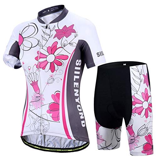 X-Labor – Juego de maillot de ciclismo para mujer, secado rápido, camiseta de manga corta + pantalones de ciclismo con acolchado de asiento, diseño multicolor, EU S (etiqueta: M)