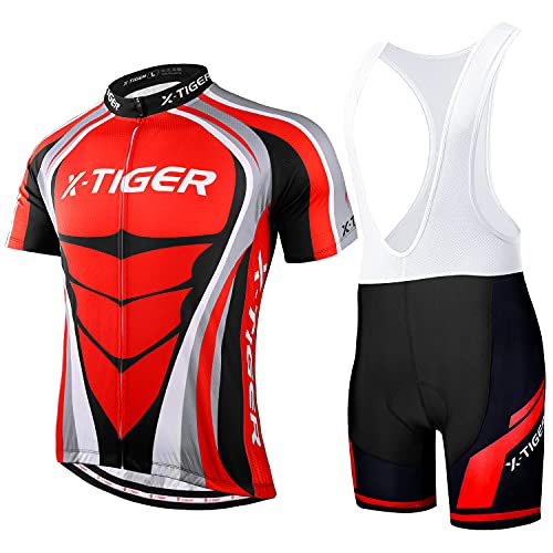 X-TIGER Hombres de Bicicleta con 5D Gel Acolchado MTB Ciclismo Tirantes Culotte Pantalones Cortos Culotes (#7, M(CN)=S(EU))