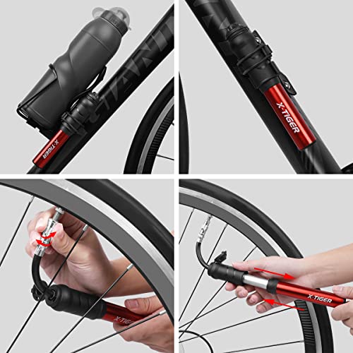 X-TIGER Mini Bombas de Bicicleta,Bomba de Aire Bici Adaptador Válvulas Presta y Schrader Bombas de Inflador，Adecuada para BMX,Motocicletas, Productos de Pelota para Exteriores