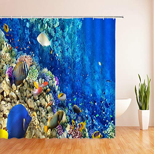 XCBN Cortinas de Ducha de Dibujos Animados de Peces de Colores oceánicos, Cortina de baño, Cortina de baño de decoración de Tela Impermeable con Ganchos A20, 200x200cm