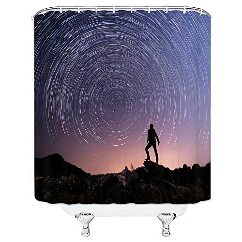 XCBN Tierra y Universo Cielo Estrellado Cortina de Ducha baño decoración del hogar Impermeable y a Prueba de Moho Paisaje Juego de Cortina de Ducha Nocturna A10 90x180cm