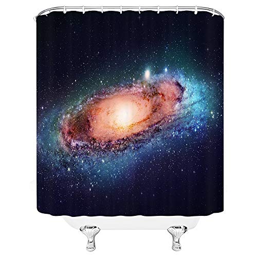 XCBN Tierra y Universo Cielo Estrellado Cortina de Ducha baño decoración del hogar Impermeable y a Prueba de Moho Paisaje Juego de Cortina de Ducha Nocturna A10 90x180cm